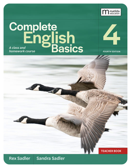 Book titled 'Complete English Basics 4' by Matilda Education with geese on the cover