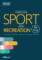 Front cover of the book 'Matilda Sport and Recreation' by Matilda Education and Flexbooks, featuring a dark teal background with large yellow title text and abstract rounded color bars near the bottom.